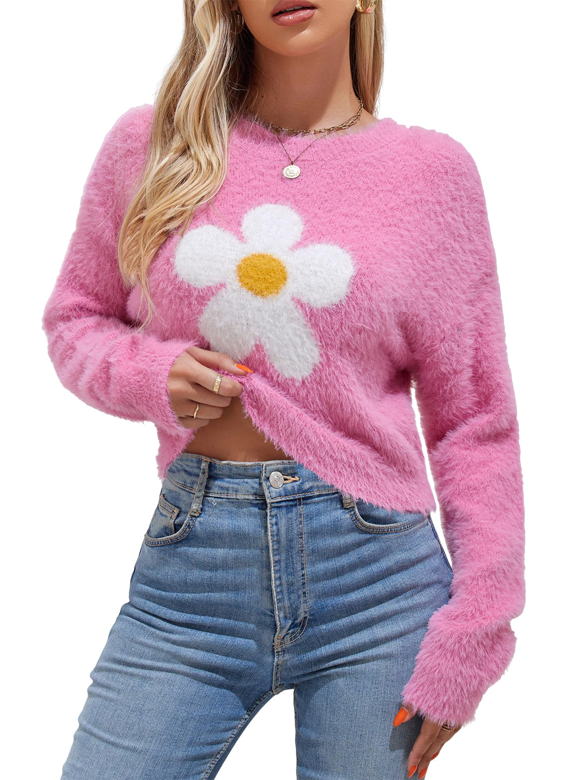 Fluffy-Printed-Long-Sleeve-Pink-1