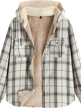 ZAFUL Men's Casual Plaid Fleece Jacket Unisex Men Drawstring Hooded Coat Fuzzy Hoodie