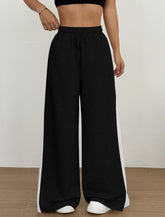 ZAFUL Wide Leg Sweatpants for Women Side Striped Patchwork High Waisted Drawstring Active Joggers Pants with Pockets