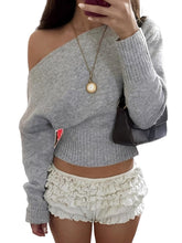 Off Shoulder Cropped Knit Sweater