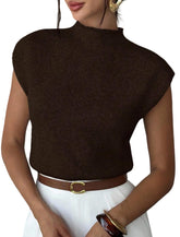 ZAFUL Women's Mock Neck Sweater Vest Cap Sleeve Casual Knit Pullover Tank Outfits Tops