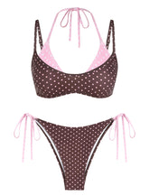 ZAFUL Women's Plaid Bikini Set Colorblock Dual Straps Halter String Tie Side 2 Piece Swimsuit Bathing Suit-AMZ