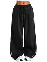 ZAFUL Womens Parachute Pants Y2k Baggy Elasitc Waist Track Pants Contrast Pipping Sweatpant Trousers-AMZ