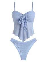 ZAFUL Tankini Swimsuits for Women Tie Front Ruffles Lace Textured High Cut Strapless Two Piece Swimsuit-AMZ