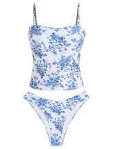 ZAFUL Women's Floral Tankini Swimsuits Bandeau Tummy Control High Cut Tankini Set Two Piece Bathing Suit-AMZ