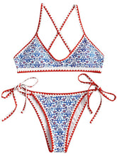 ZAFUL Women's Bohemian Swimsuit Strappy Tie Side Bikini Set Triangle Cheeky String Brazilian Swimwear