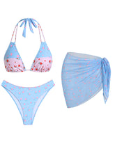 Halter Bikini Swimsuit with Mesh Sarong 3pc Set