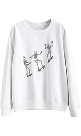 ZAFUL Women's Halloween Skeleton Print Sweatshirt