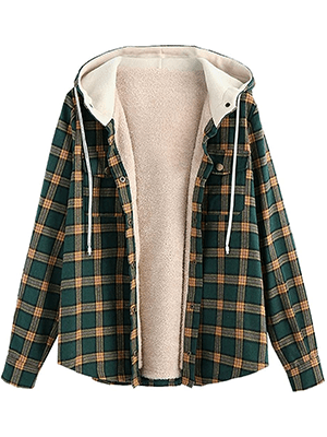ZAFUL Women's Plaid Wool Lined Flannel Jacket Hoodie - Welooc