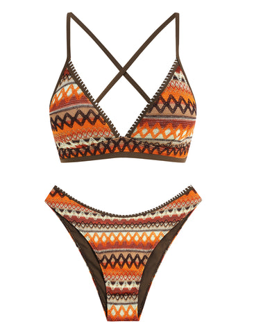 Two Piece High Waist V Neck High Leg Bikini Set-AMZ