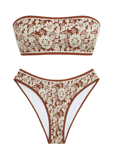 ZAFUL Floral Embroidered Strapless Bikini Set-AMZ