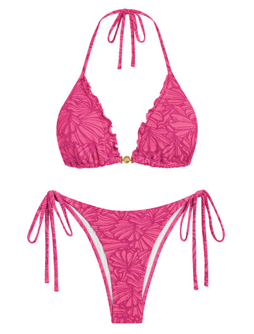 Zaful Floral Jacquard Textured Lace Bow Bikini Set-AMZ