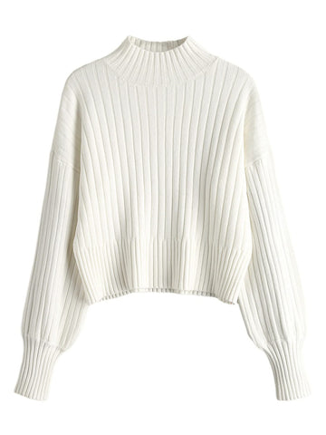 ZAFUL Women's Mock Neck Sweater Ribbed Knit Basic Cropped Pullover Sweater