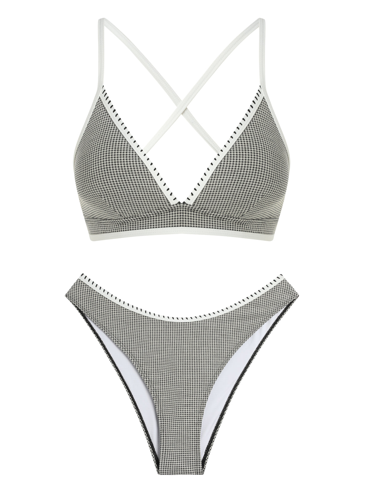 Two Piece High Waist V Neck High Leg Bikini Set-AMZ