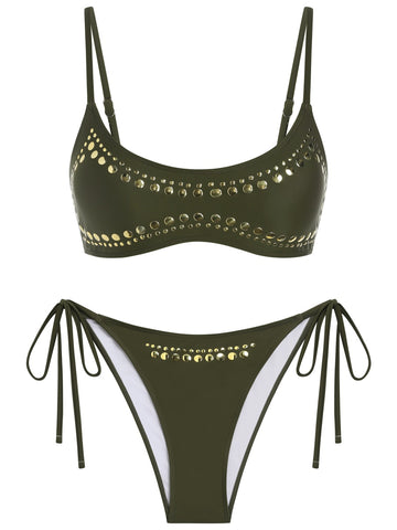 Gold Studded Side Tie Bikini Set