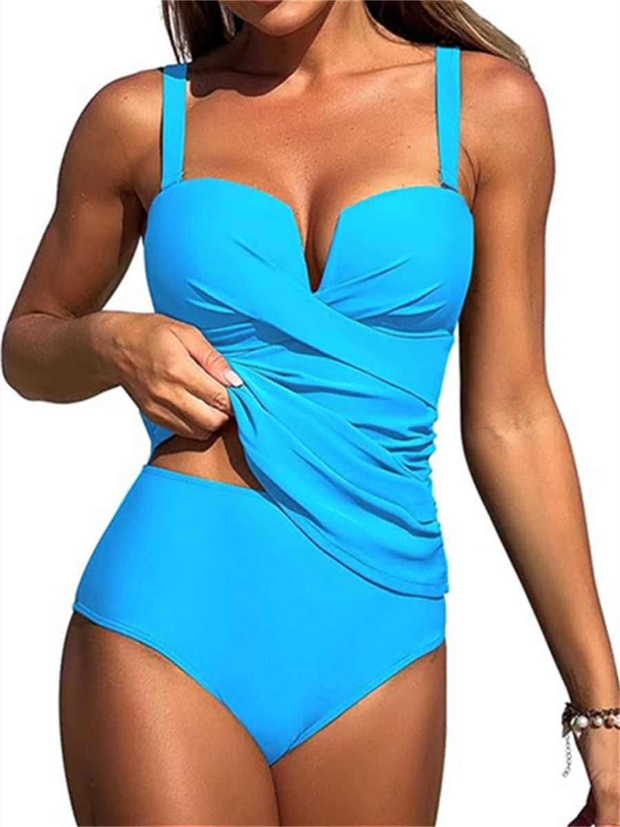 ZAFUL Women's Two Piece Tankini Swimsuits Tummy Control Crisscross Bathing Suits V-Wire Swim Tank Tops with Briefs