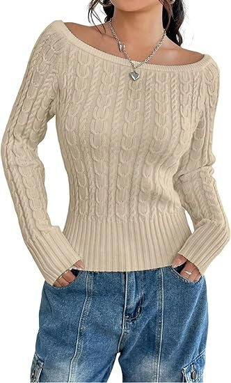 Boat Neck Cable Knit Sweater