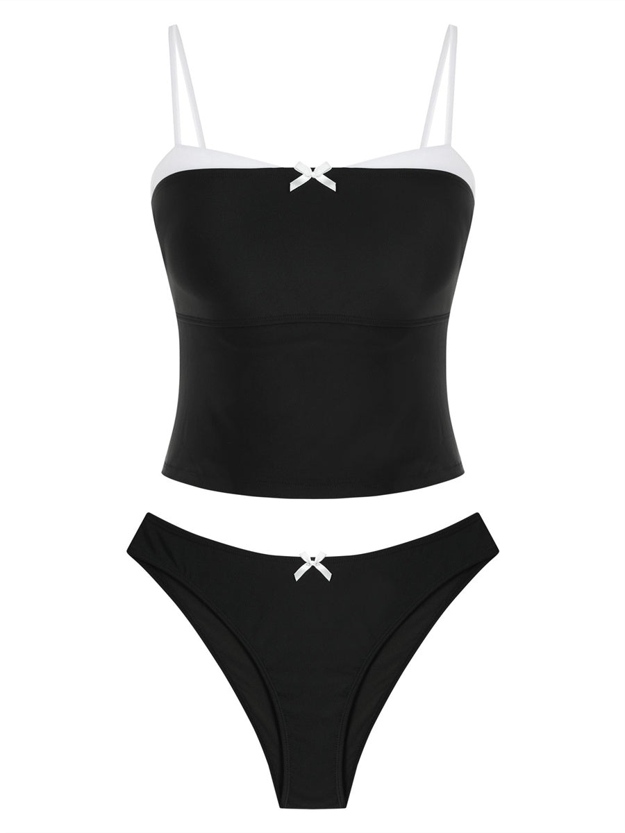 ZAFUL Bowknot Decor Square Neck Spaghetti Strap 2 Piece Swimsuit