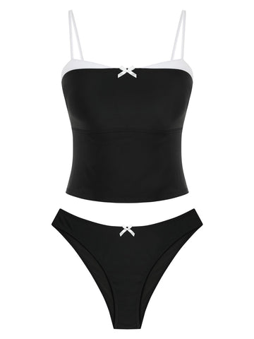 ZAFUL Bowknot Decor Square Neck Spaghetti Strap 2 Piece Swimsuit