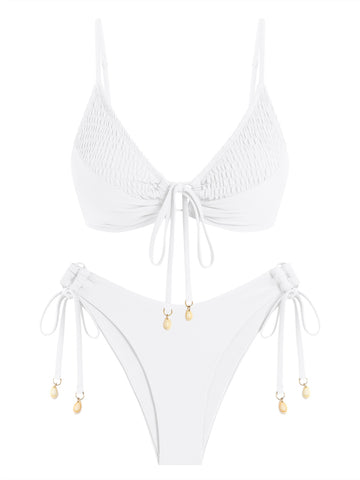 ZAFUL Women's Triangle Bikini Set O Ring Tie String Two Piece Swimsuit 2025 Smocked High Cut Bathing Suit