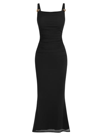 ZAFUL Sleeveless Cocktail Floral Mesh Ruched Bodycon Maxi Party Long Dress