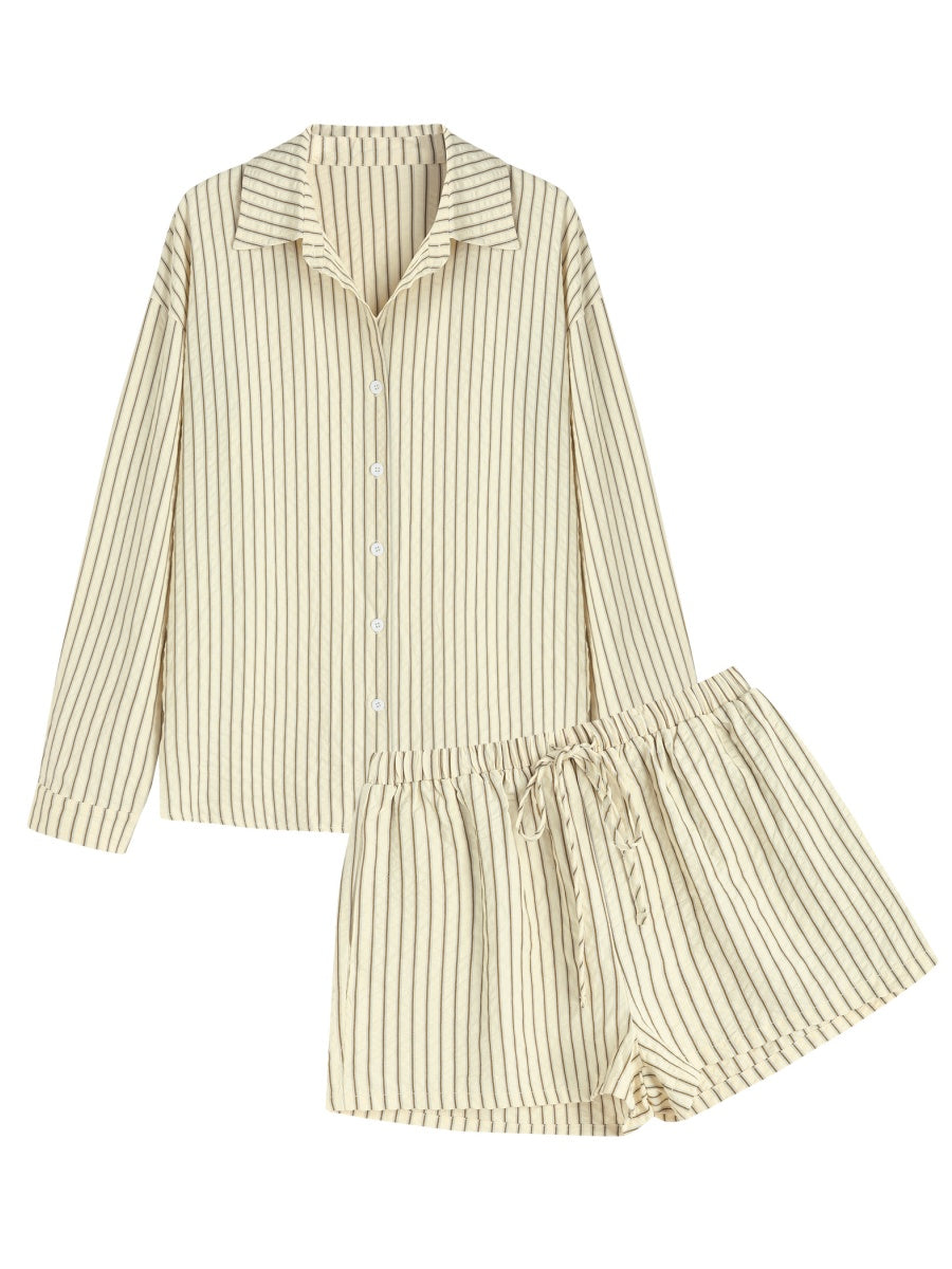 Striped 2 Piece Outfits Shirt and Shorts Matching Set