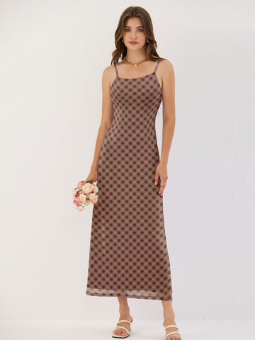 ZAFUL Summer Spaghetti Strap Maxi Dress 2025 Casual Square Neck Sleeveless Beach Bodycon Slip Long Dress