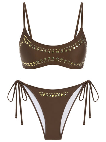 Gold Studded Side Tie Bikini Set