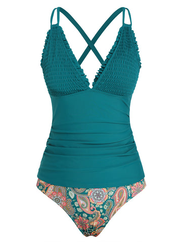 ZAFUL Womens Tankini Swimsuits Smocked 2 Piece Bathing Suit