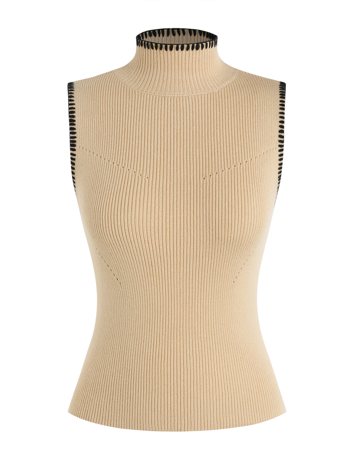 Ribbed-Knit Sleeveless Mock-Neck Vest Top