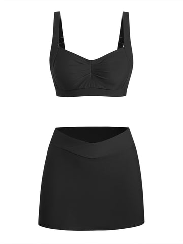 ZAFUL Womens High Waisted Push Up Bikini Sets 2 Piece Modest Swim Skirt with Built-in Brief Tummy Control 2025 Swimsuits