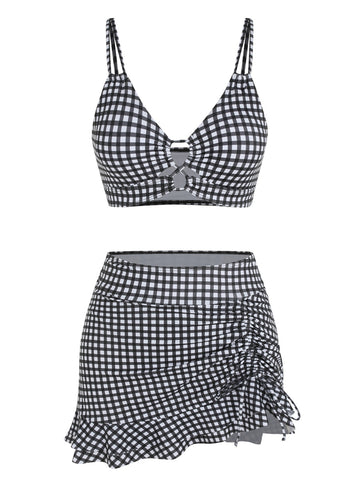 ZAFUL Women's High Waisted Bikini Sets Two Piece Swimsuit with Swim Skirt Tummy Control Bathing Suit String Swim Suits