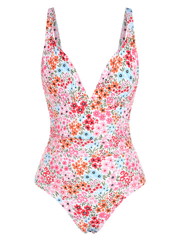 ZAFUL Women's Tummy Control One Piece Swimsuit V Neck Bathing Suit