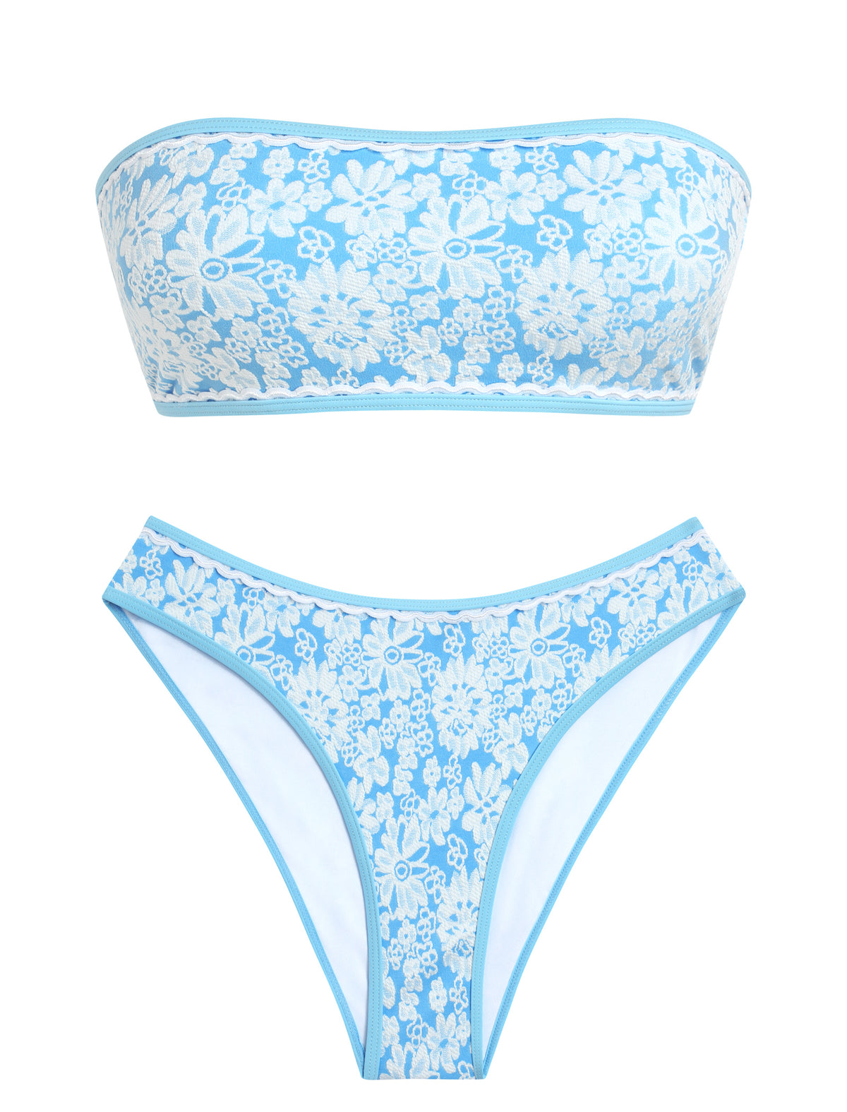 ZAFUL Floral Embroidered Strapless Bikini Set-AMZ