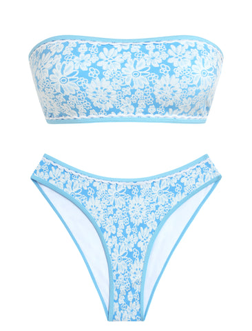 ZAFUL Floral Embroidered Strapless Bikini Set-AMZ