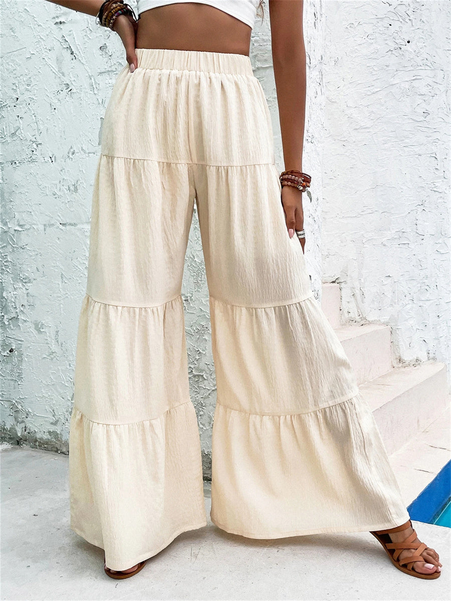Women's Elastic High Waist Ruffle Wide Leg Pants