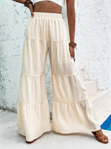 Women's Elastic High Waist Ruffle Wide Leg Pants