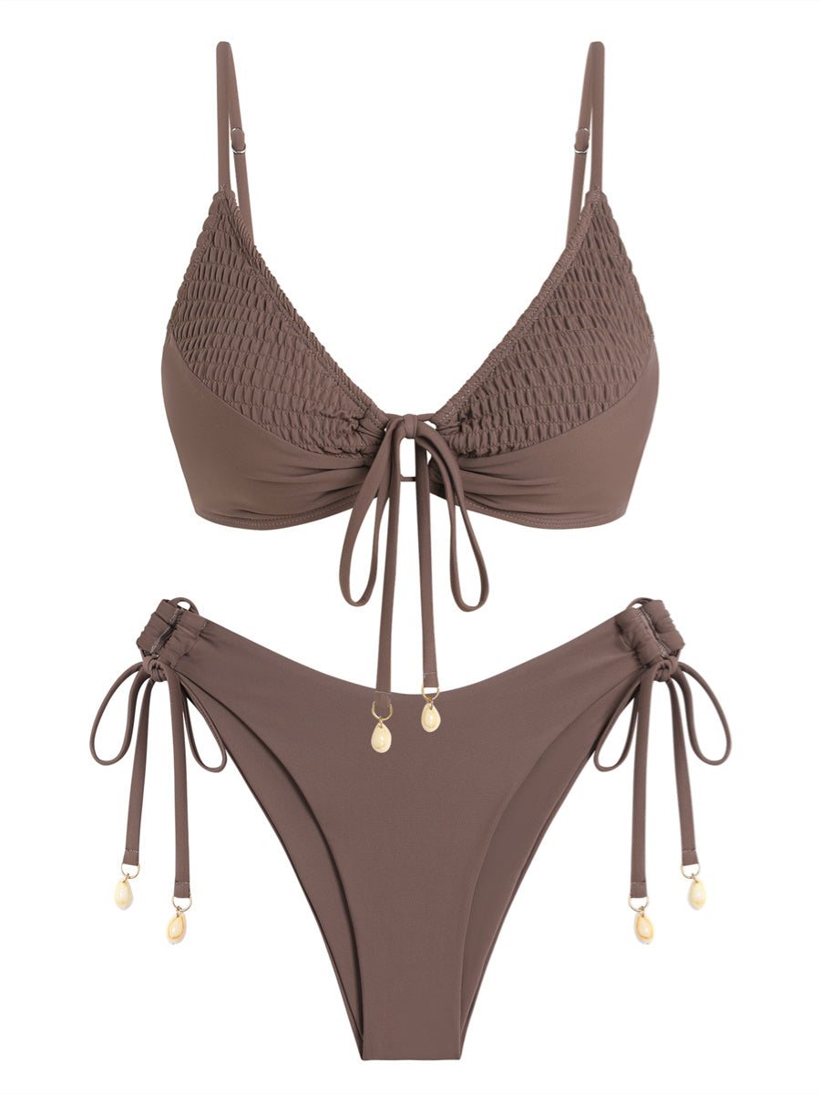 ZAFUL Women's Triangle Bikini Set O Ring Tie String Two Piece Swimsuit 2025 Smocked High Cut Bathing Suit-AMZ