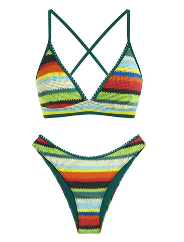 Two Piece High Waist V Neck High Leg Bikini Set-AMZ