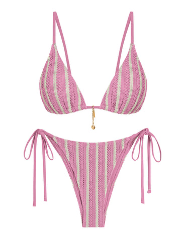 ZAFUL Striped Triangle Knit Cheeky Bikini Two Piece Swimwear Side Tie Bathing Suits
