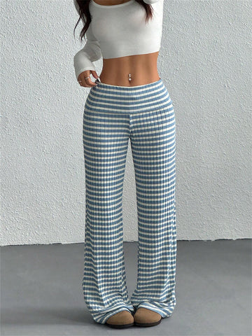 Women's Casual Striped Palazzo Pants Elastic Waist Wide Leg Long Trouser Sweatpant