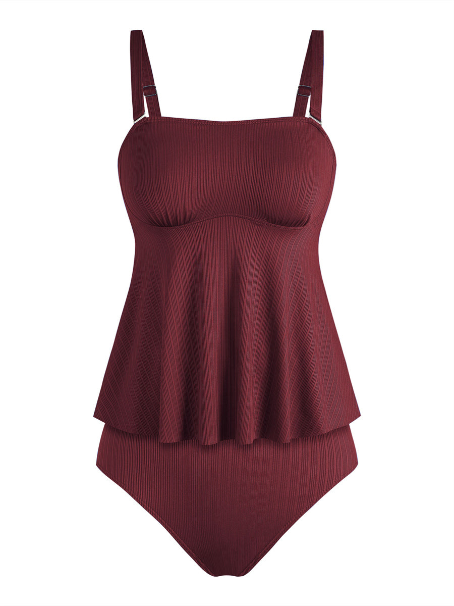 ZAFUL Women's Solid Color Spaghetti Straps Brief Swimsuit Beach Outfit Tankini Set Bathing Suit