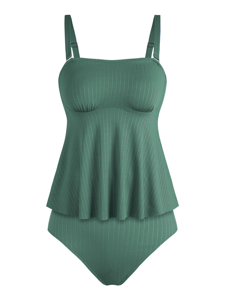 ZAFUL Women's Solid Color Spaghetti Straps Brief Swimsuit Beach Outfit Tankini Set Bathing Suit
