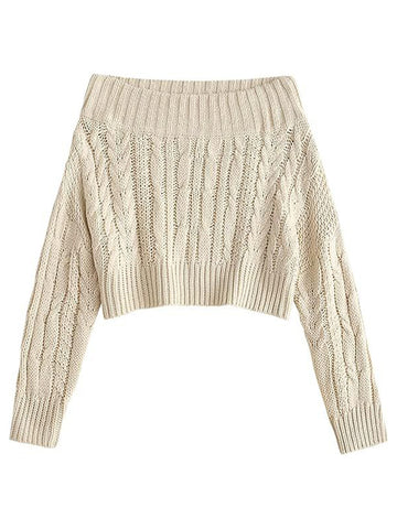 ZAFUL Women off shoulder Knit Crop Sweaters Batwing Sleeve Ribbed Hem Pullover Sweater