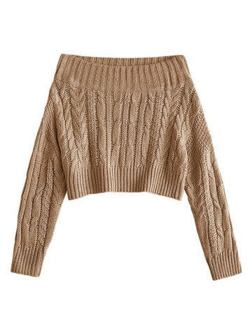 ZAFUL Women off shoulder Knit Crop Sweaters Batwing Sleeve Ribbed Hem Pullover Sweater