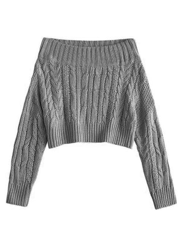 ZAFUL Women off shoulder Knit Crop Sweaters Batwing Sleeve Ribbed Hem Pullover Sweater