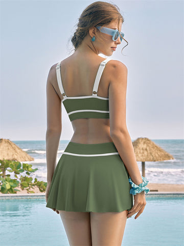 ZAFUL Fashion Contrast Color Stretch Sports Two-piece Bikini Swimsuit Skirt Bathing Suit