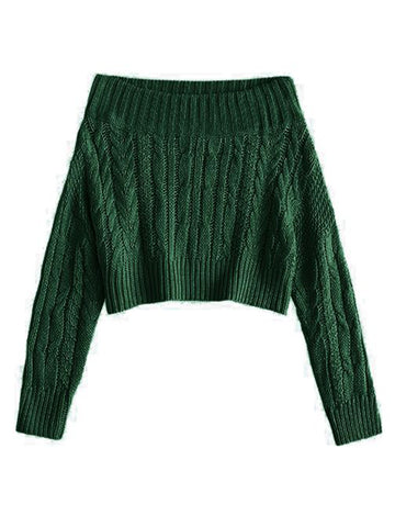 ZAFUL Women off shoulder Knit Crop Sweaters Batwing Sleeve Ribbed Hem Pullover Sweater