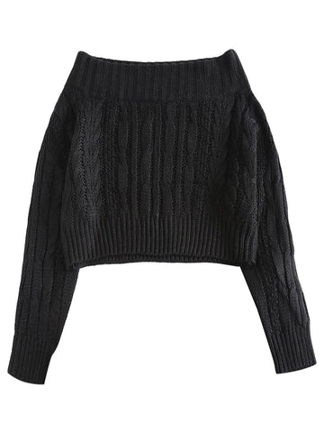 ZAFUL Women off shoulder Knit Crop Sweaters Batwing Sleeve Ribbed Hem Pullover Sweater