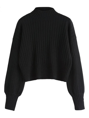 ZAFUL Women's Mock Neck Sweater Ribbed Knit Basic Cropped Pullover Sweater